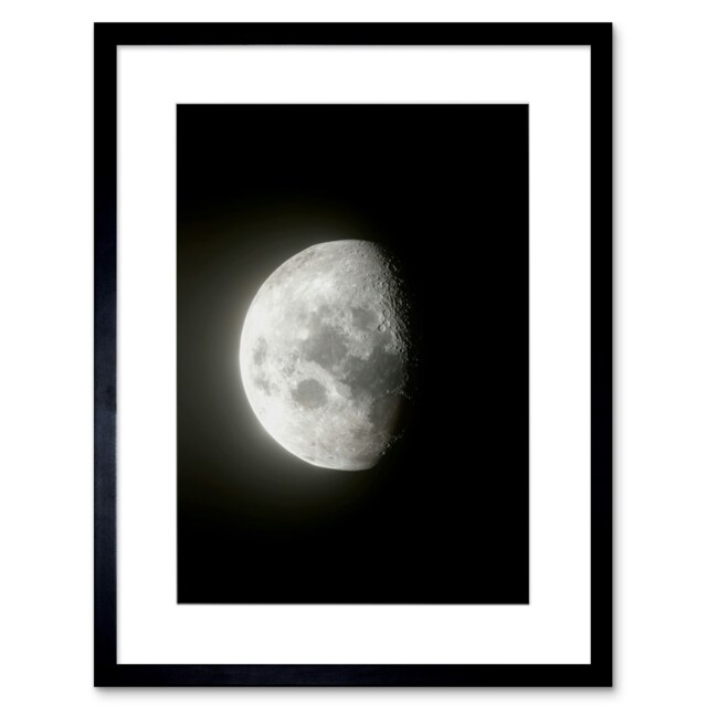 "Lunar Phases Waning Gibbous Moon Space Astronomy 9x7"" Black Framed Wall Art Print"