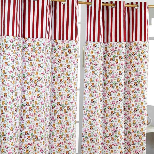 Homescapes Owls Printed Ready Made Eyelet Curtain Pair - 137 x 228 cm Drop Red Red