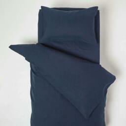 Homescapes Navy Linen Cot Bed Duvet Cover Set - 120 x 150 cm