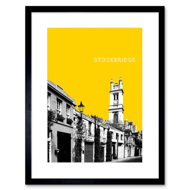 "Stockbridge Edinburgh Scotland Yellow 9x7"" Black Framed Wall Art Print"