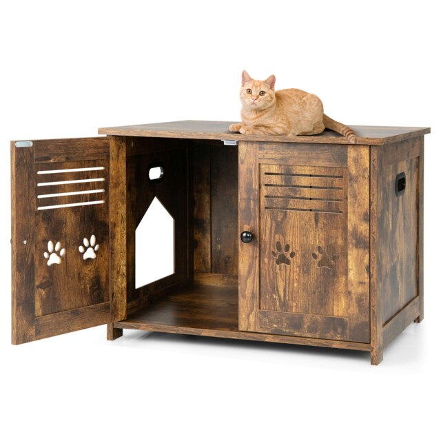 COSTWAY 3-in-1 Cat Litter Box Enclosure Cat House End Table