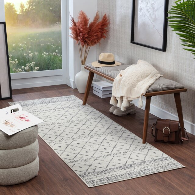 LIVABLISS Roma-Modern Rug 80 x 220 cm White Grey Charcoal