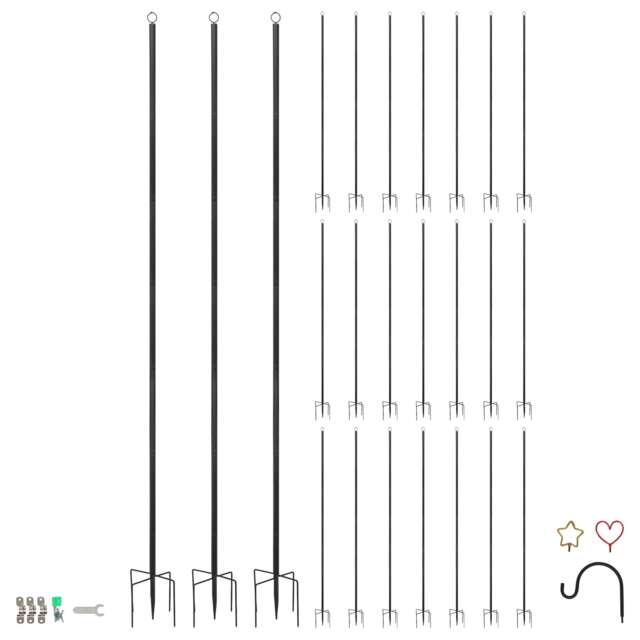 Harbour Housewares Outdoor Festoon Pole with Interchangeable Heads - 0.6-2.5m Tall Heavy-Duty Shepherd Hook Garden Pole Hooks Black Black One Size 24