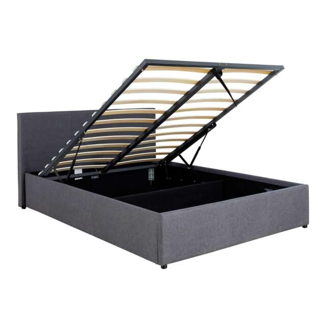 Ottoman End Lift Storage Bed King Hopsack Fabric Bed Frame Gas Lift Furniture