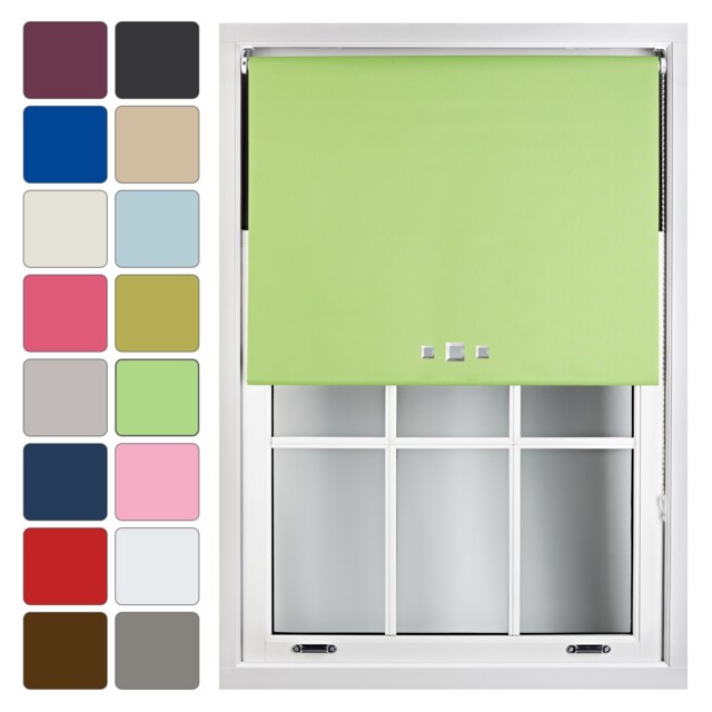 FURNISHED Blackout Roller Blinds with Triple Square Eyelets Cut to Size Easy Fit Window Shade Green Lime (W) 60cm x (L) 210cm
