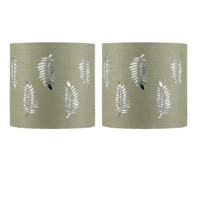 Set of 2 Fern - Sage Green Cut Out 15.5cm Table Lamp Shades Green Silver Small 2