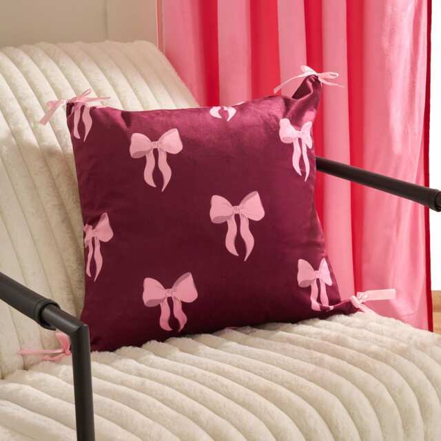 OHS 2 x Bows Matte Velvet Cushion Covers Home Decor Red Burgundy