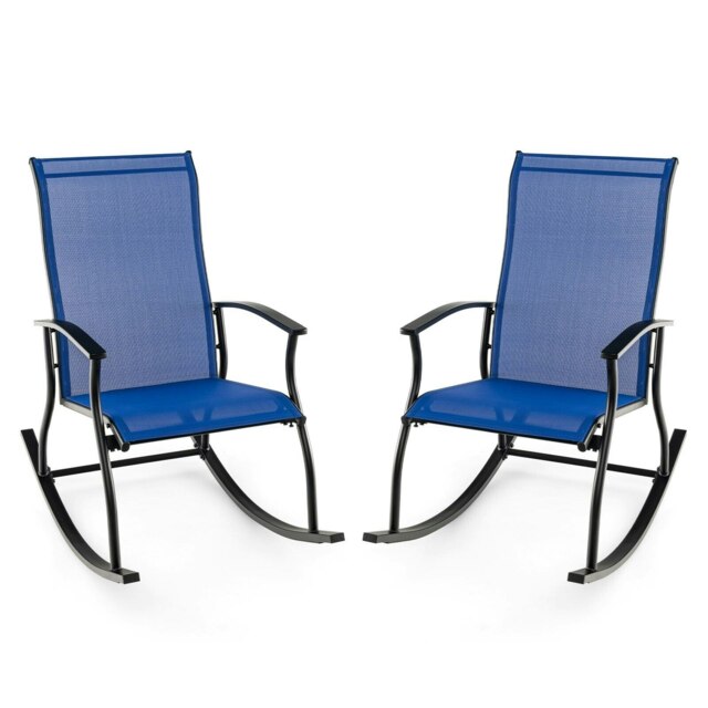 COSTWAY 2 Pieces Outdoor Rocking Chairs Patio Cozy Rockers Blue
