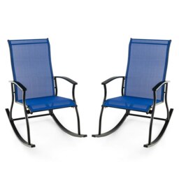 COSTWAY 2 Pieces Outdoor Rocking Chairs Patio Cozy Rockers Blue