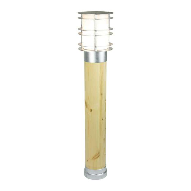Stockholm Outdoor Large Bollard Natural Wood & Galvanized , IP65, E27