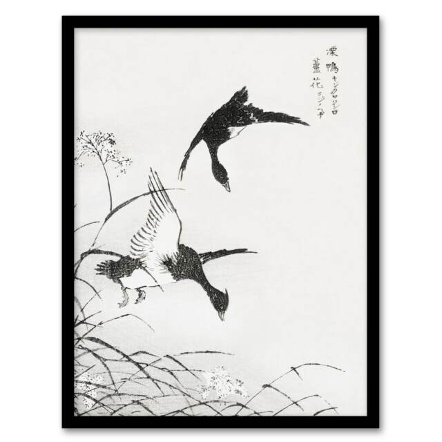 Numata Kashu Framed Wall Art Tufted Duck and Reed Flower Japanese Home Décor