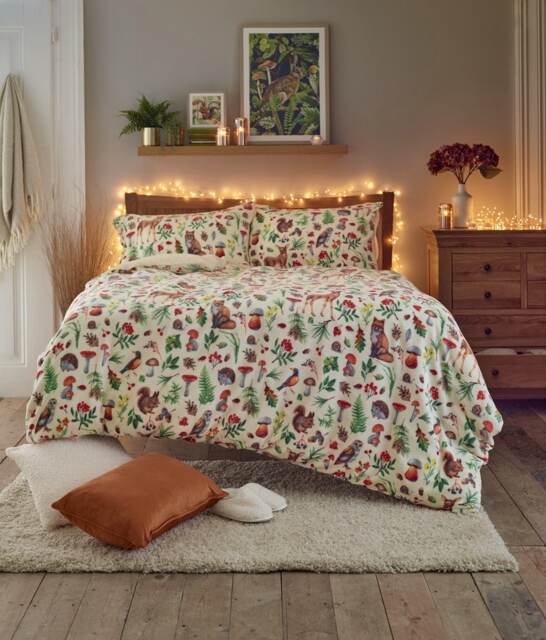 Woodland Animals Fleece Duvet Set with Sherpa Back – Warm & Cosy Autumn Bedding Multi Single