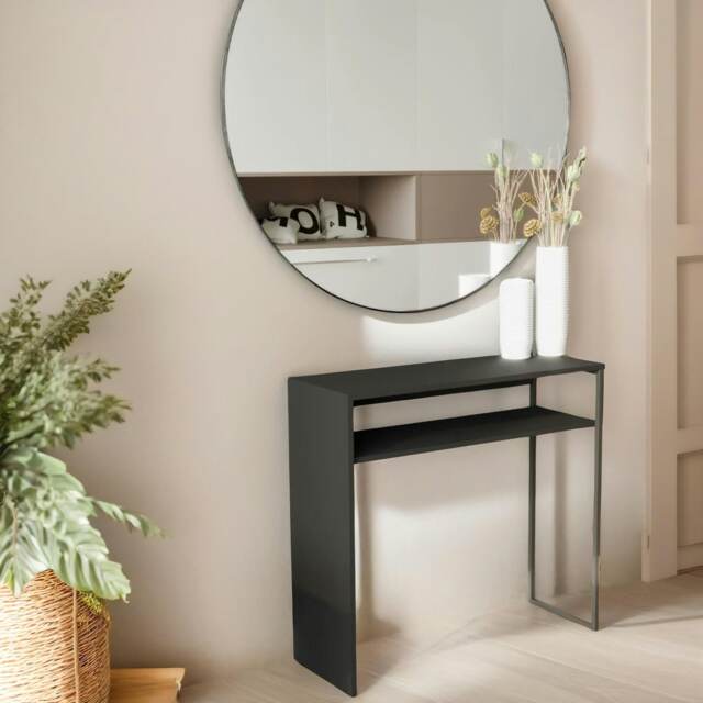 2 Tier Hallway Console Table With Steel Frame Black Black