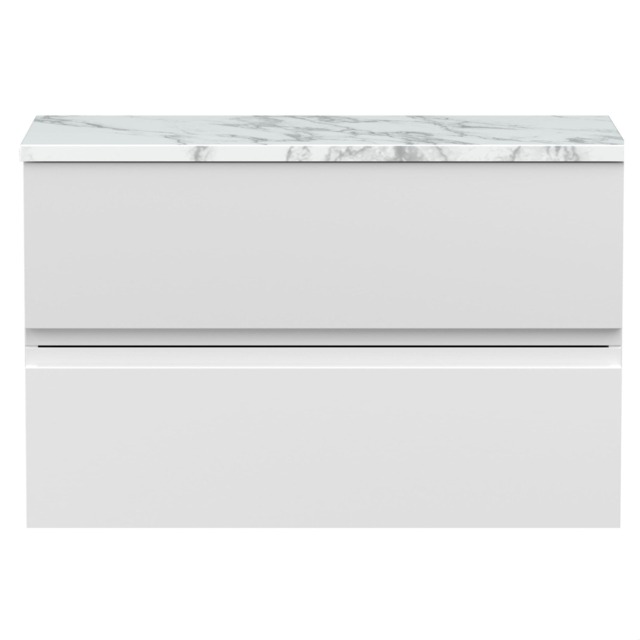 Balterley Mavesyn Contemporary 2 Drawer Wall Hung Vanity Unit with Laminate Worktop, Satin White, 800mm