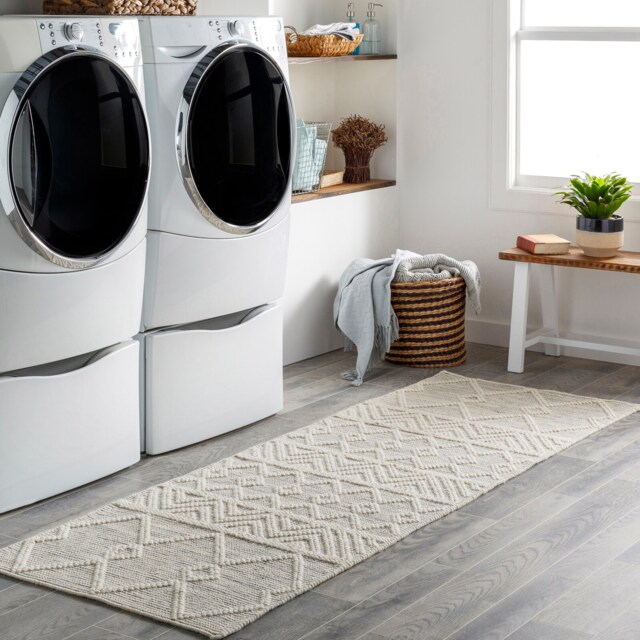LIVABLISS Hygge-Hand Woven Wool Global Rug 76 x 244 cm Charcoal White