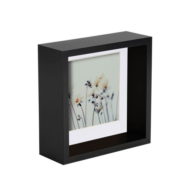 "Nicola Spring 6 x 6"" Deep Photo Frame - Black/White Mount - 3D Deep Box Picture Frame Display Case (16 x 16cm)"