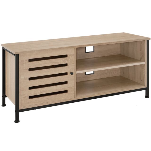 TV Stand - lowboard cabinet, 2 shelves, storage compartment with door, 2 cable cutouts Brown industrial wood light, oak Sonoma 110 x 41,50 x 50,50 cm 1