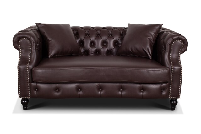 Faux Leather Brown 2 Seater Chesterfield Sofa RICHMOND