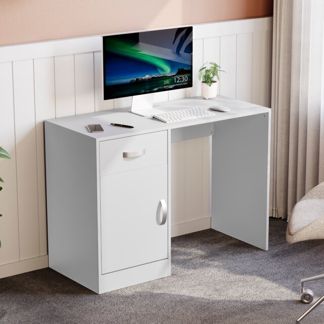 Vida Designs Hudson 1 Door 1 Drawer Computer Desk Home Office Workstation, White