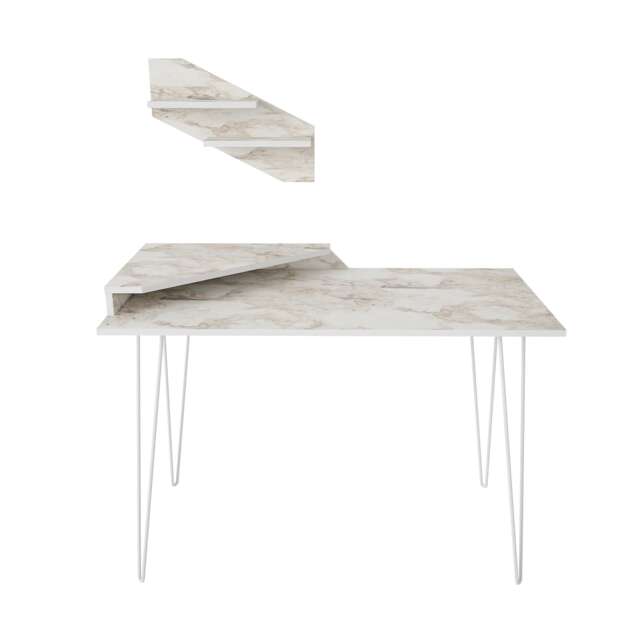 Decorotika Desalvo Study Desk with Wall Shelf and Metal Legs - W 120 cm x H 75 cm x D 60 cm