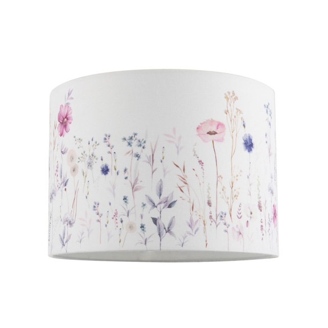 Pink and Lilac Floral Round Lamp Shade with White Cotton Inner Lining White White 1
