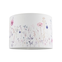 Pink and Lilac Floral Round Lamp Shade with White Cotton Inner Lining White White 1