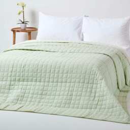 Homescapes Cotton Quilted Reversible Bedspread Sage Green and Cream - 200 x 200 cm