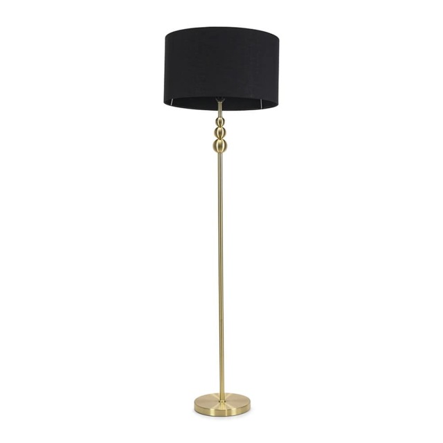 ValueLights Marissa Black Shade with Brushed Gold Stacked Ball Floor Lamp and Bulb