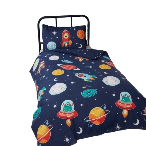 Space and Aliens Glow in the Dark Duvet Cover Set with Pillowcase Multi Double 1