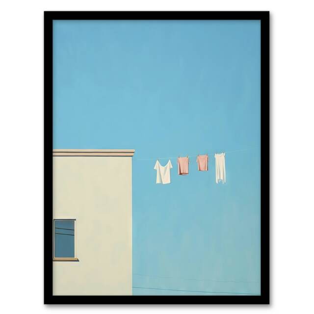 Washing Line On Minimalist Soft Pastel Laundry Room Black Framed Wall Art Print A4