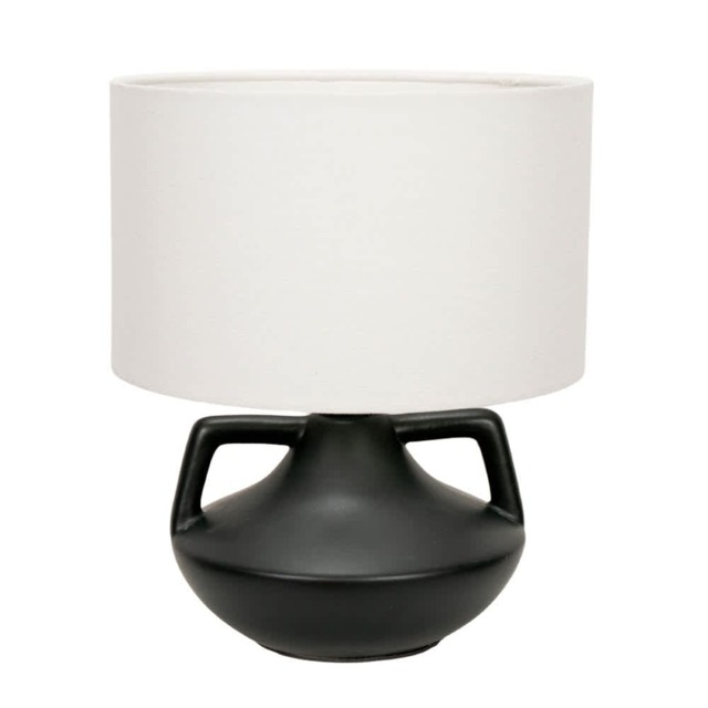 ValueLights Zoe Linen Shade Matte Black Ceramic Vase Table Lamp and Bulb