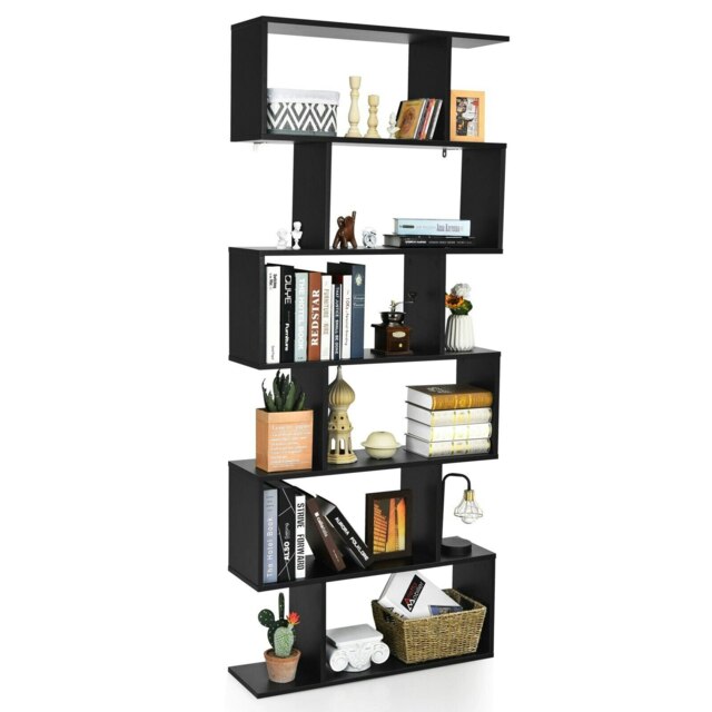 COSTWAY 6-tier Bookcase Industrial Bookshelf Rack Black Black