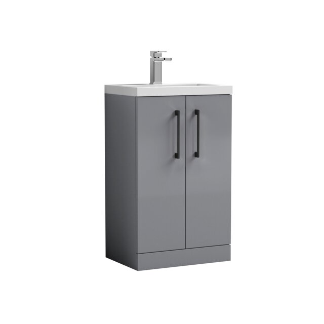 Balterley Level Compact Bathroom Cloakroom Vanity Basin Unit with Polymarble Basin, Handles Grey Satin Grey 840 x 505 x 360mm