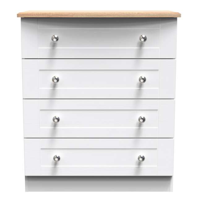 Cumbria 4 Drawer Chest of Drawers in White Ash & Bardolino Oak (Ready Assembled) White White Ash & Bardolino Oak