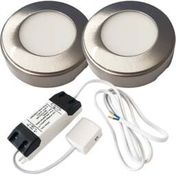 Brushed Nickel Round LED Under Cabinet Lights with Driver Kit - Natural White 4000K