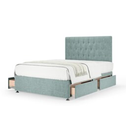Super Ortho Orthopaedic Duckegg Linen 4 Drawer Divan Set And Lona Headboard Double
