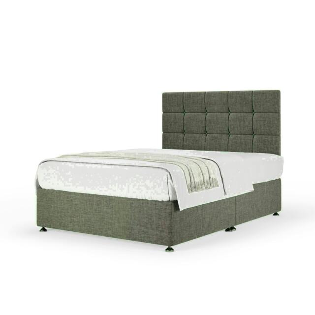 Slate Linen No Drawer Divan Base and Pearl Headboard Double