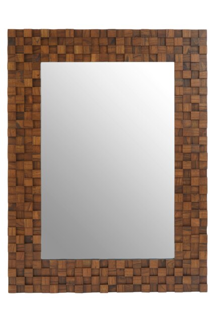 Interiors By Premier Chic Dimensional Squares Wall Mirror, Hand Painted Red Beech Wall Mirror, Textured Rectangle Frame Mirror Brown