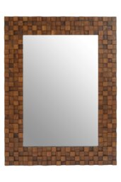 Interiors By Premier Chic Dimensional Squares Wall Mirror, Hand Painted Red Beech Wall Mirror, Textured Rectangle Frame Mirror Brown