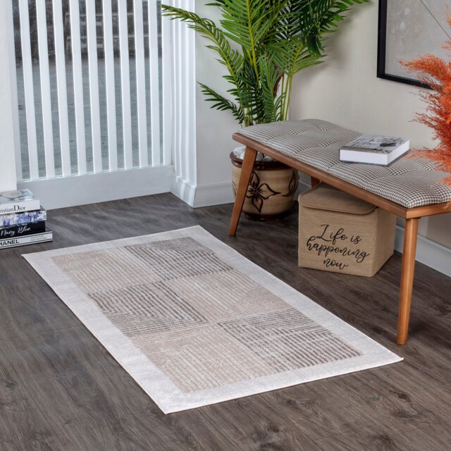 LIVABLISS Lustro-Modern Graphic Rug 80 x 150 cm Grey Beige Off-White