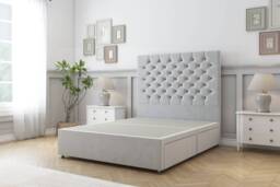 Sloomy Mayfair Silver Plush Divan Bed Base No Drawers With 26 Inch Strutted Headboard Silver Silver Single 1