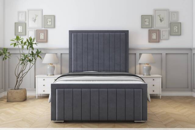 "Sloomy Pemberton Steel Plush Deep-Sided Bed Frame With 50"" Upholstered Headboard 4'6 Double"