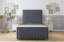 "Sloomy Pemberton Steel Plush Deep-Sided Bed Frame With 50"" Upholstered Headboard 4'6 Double"