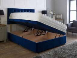 Side Opening Ottoman Divan Bed Set3ft Single Blue Plush