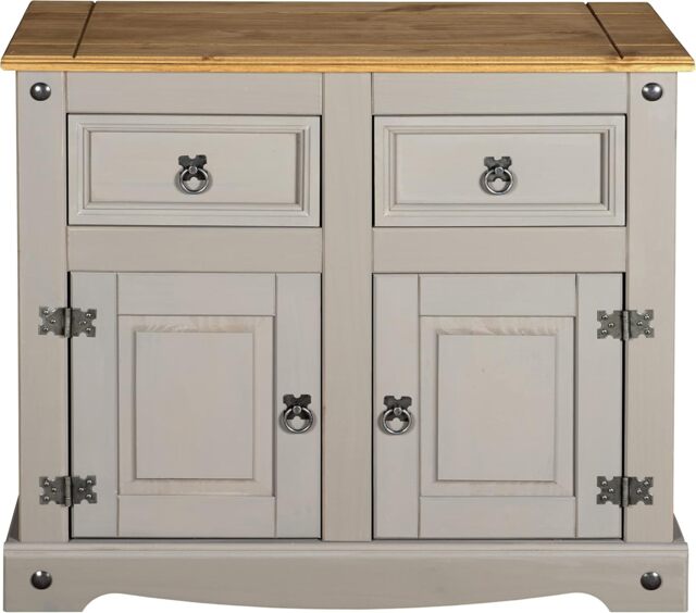 Corona Sideboard 2 Door 2 Drawer Grey Cabinet Storage Cupboard Solid Pine
