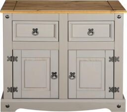 Corona Sideboard 2 Door 2 Drawer Grey Cabinet Storage Cupboard Solid Pine