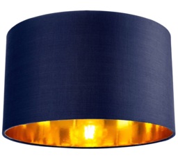 "Contemporary Blue Cotton 14"" Table/Pendant Lamp Shade with Shiny Copper Inner Blue Midnight Blue 1"