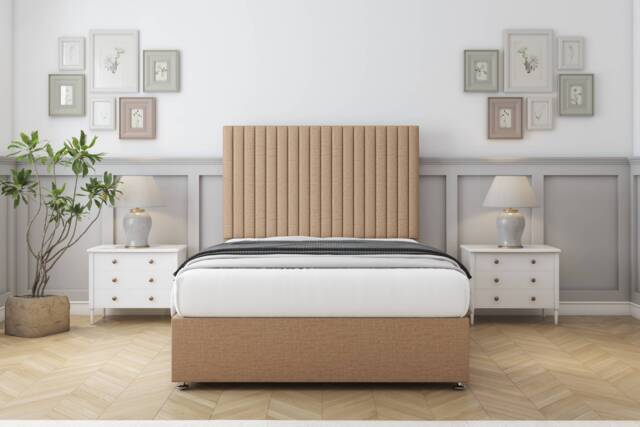 "Sloomy Manhattan Latte Dumfries Divan Bed With Mattress No Drawers With 26"" Strutted Headboard 3' Single Brown Latte Single 1"