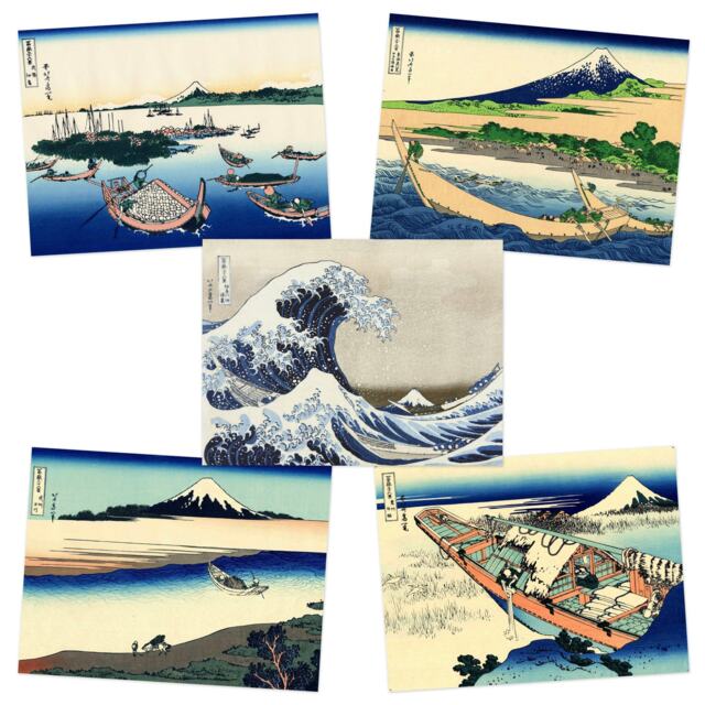 Pack of 5 Hokusai Views Mount Fuji Tago Bay Tama River Island Japan Wall Art Print 12x16 Inch