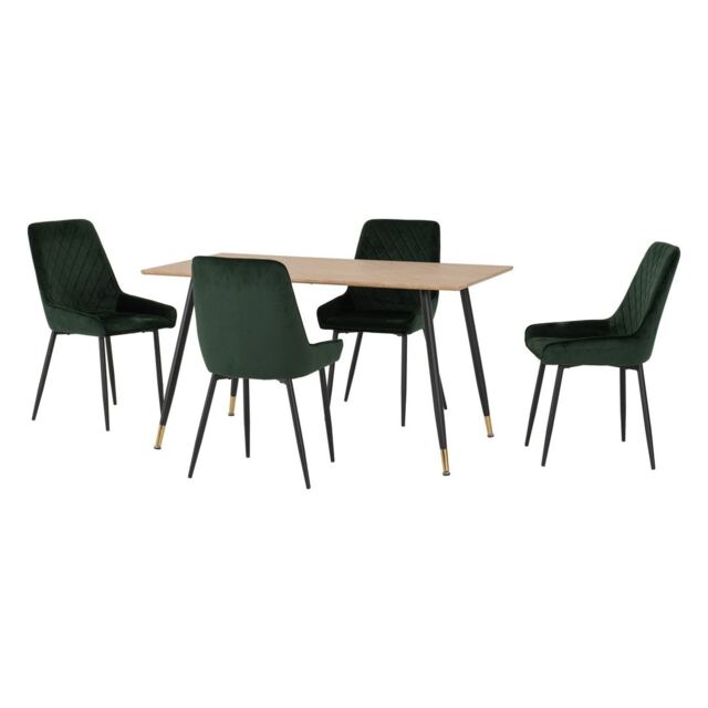 Hamilton & Avery Medium Indoor Dining Set - Medium Oak Effect - Emerald Green Velvet